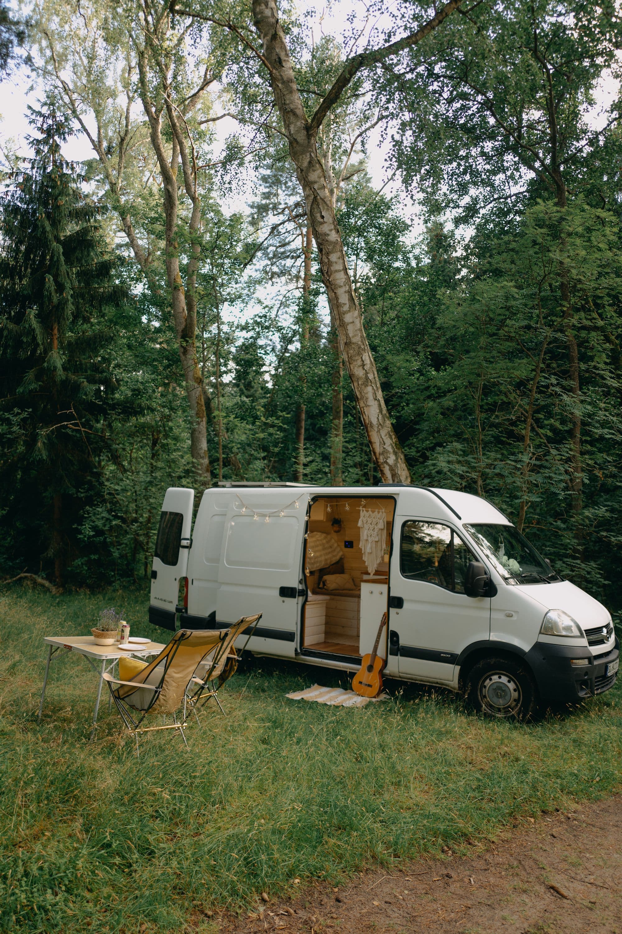 diy campervan in the woods